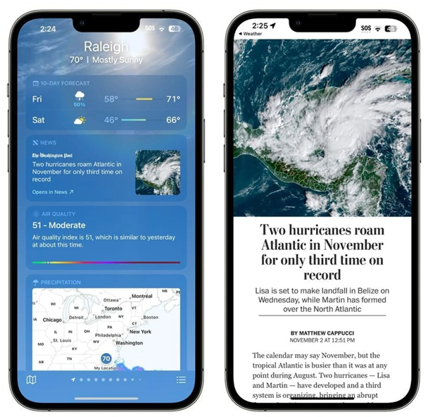 汾阳苹果14维修分享iPhone 14手机如何看天气时顺带看新闻 