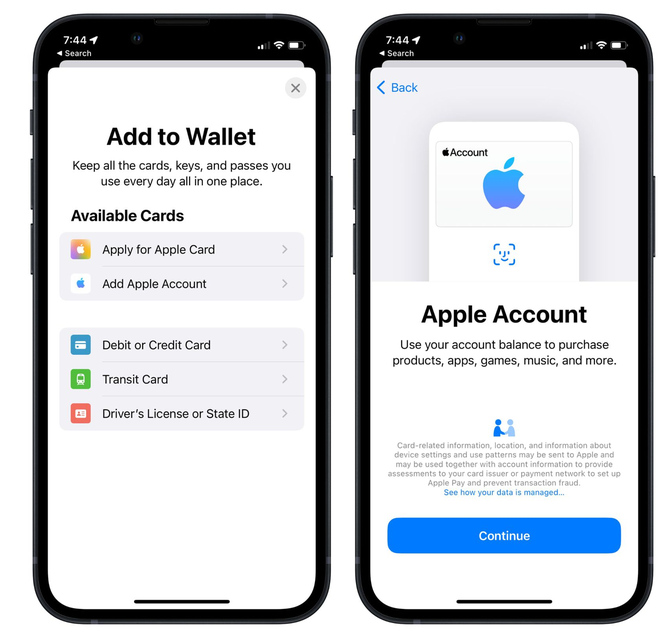汾阳苹果手机维修分享iOS 15.5钱包App如何添加 Apple 账户 